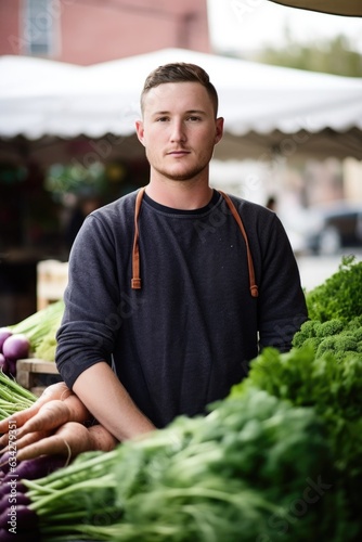 portrait of a young man working at a farmers market