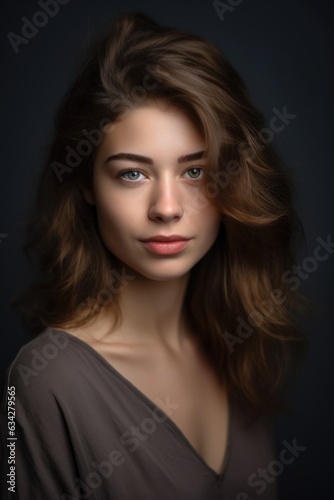 studio portrait of a beautiful young woman posing against a grey background