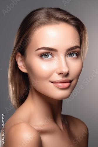 studio shot of an attractive young woman with perfect skin