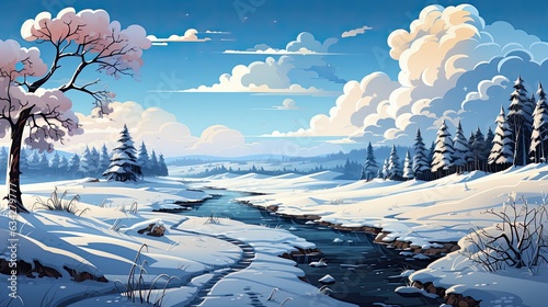 Generative AI - Whimsical Winter Sceneries: Graphic Illustrations photo