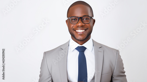 Black business man in suit with bright and positive energy