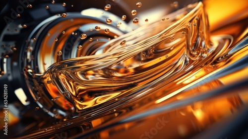 Oil wave splashing in Car engine with lubricant oil. Concept of lubricating motor oil