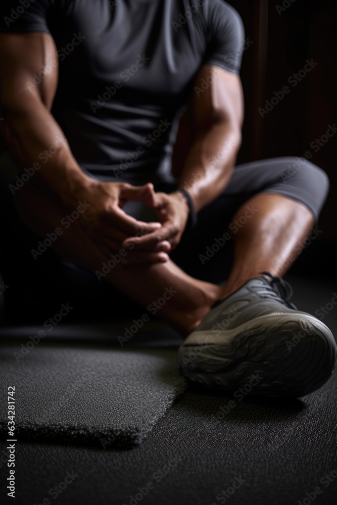 cropped shot of a man sitting on his gym mat cropped shot of a man sitting on his gym mat