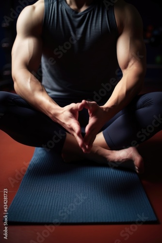 cropped shot of a man sitting on his gym mat