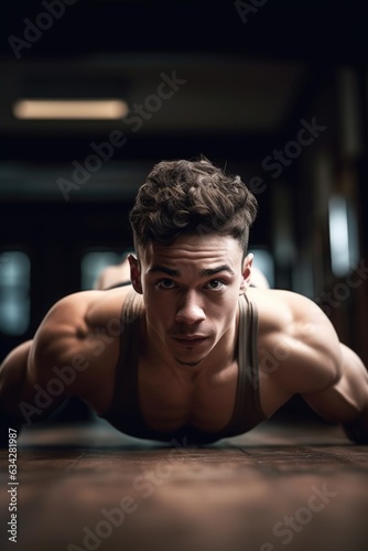 shot of a young man doing pushups while working out in the gym