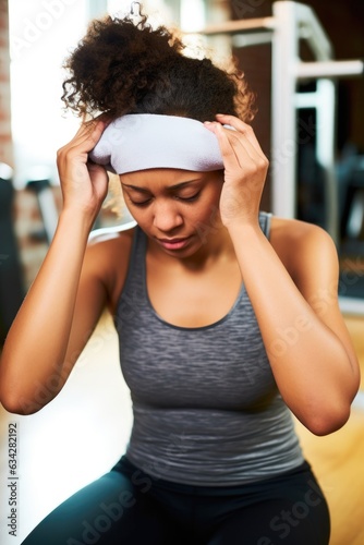 shot of a woman wiping her forehead while working out on an exercise mat
