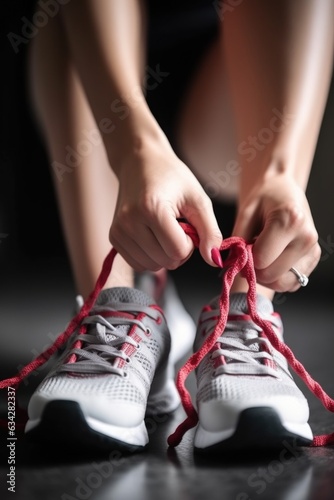 closeup shot of an unrecognizable woman tying her shoelaces in a gym