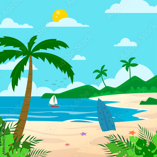  tropical beach with flat design background