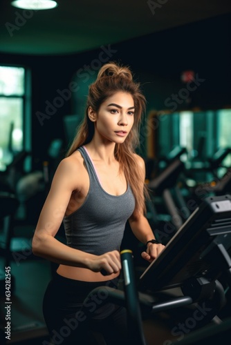 portrait of a beautiful young woman exercising in a gym