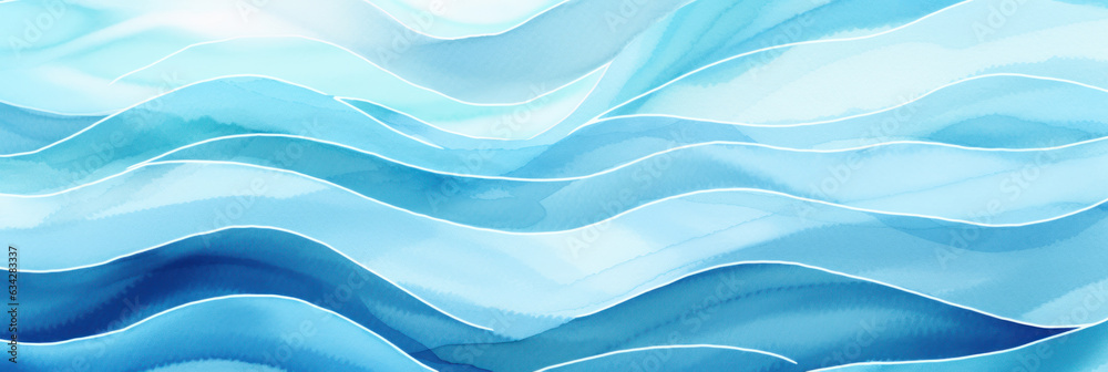 Fototapeta premium Blue Azure Watercolor Background - Tranquil Sea Waves Gradient for Textures and Web Banners