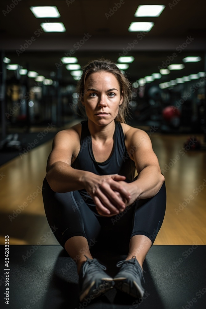 a young woman watching you while sitting in start position at the gym a young woman watching you while sitting in start position at the gym