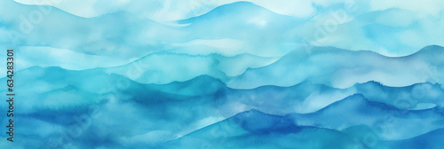 Blue Azure Watercolor Background - Tranquil Sea Waves Gradient for Textures and Web Banners © Sumalee