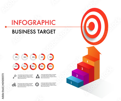 Infographic template for project and planning 4 level modern timeline, roadmap, stages, step reach to target