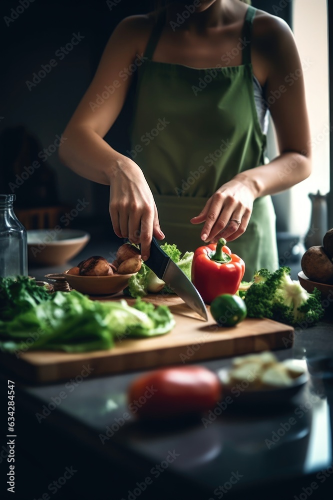 cropped shot of an unrecognizable woman chopping vegetables in a kitchen