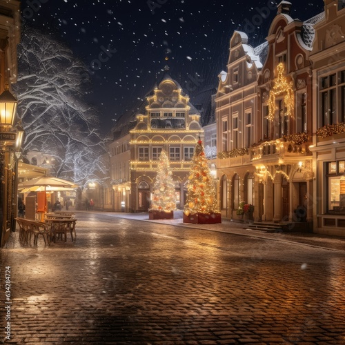 historic town square adorned with festive lights as a background to commemorating Christmas