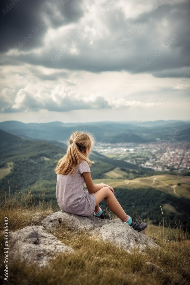 shot of a young girl enjoying the view from a mountain