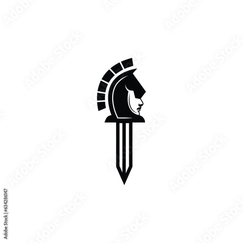 Spartan warrior symbol with sword, emblem. Spartan helmet with sword logo, Spartan helmet logo, Spartan Greek gladiator helmet logo