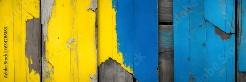 caracked wooden wall background, blue and yellow, natural texture, background, Ukraina, Ucraina