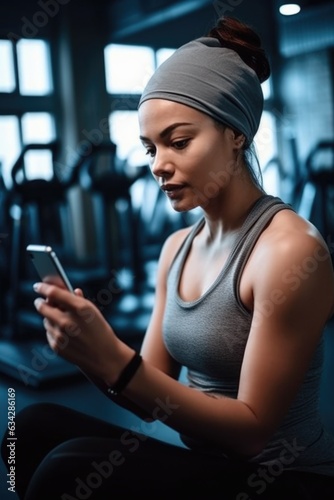 shot of a woman looking at her cellphone while working out Free Download shot of a woman looking at her cellphone while working out - GFXLoad