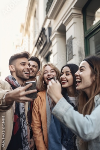 shot of a group of friends using their smartphones to take selfies