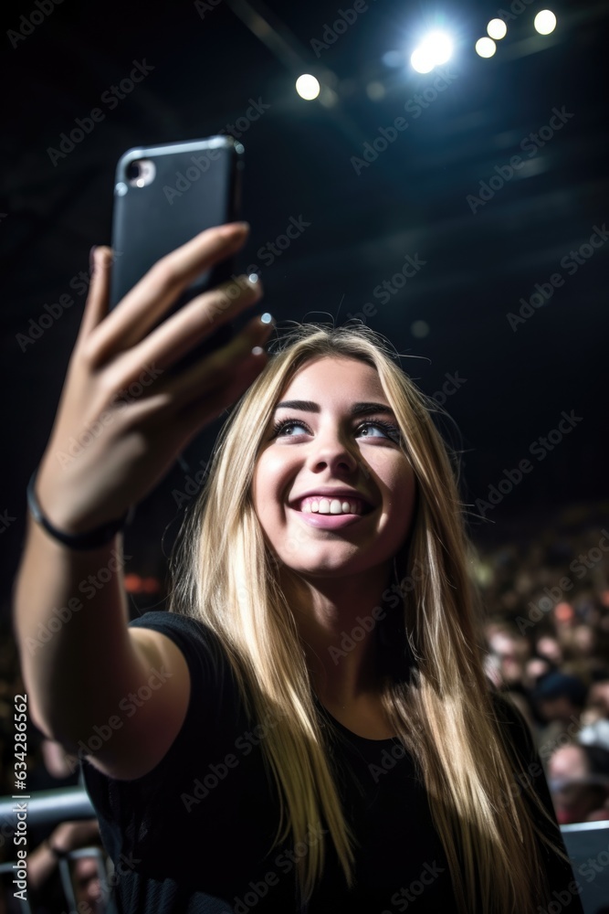 portrait of a young woman taking selfies while at a concert