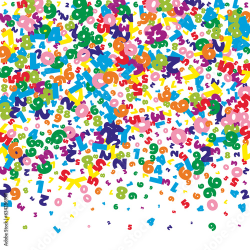 Falling bright numbers. Math study concept with flying digits.