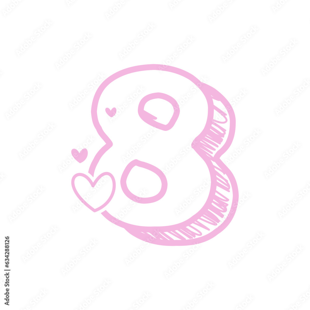 Doodle Styled Number with a Heart Doodle Styled Number with a Heart