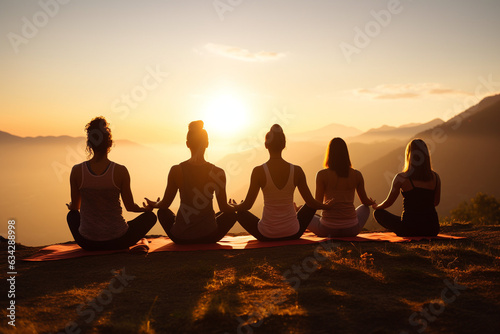 photo illustration of a group of women doing yoga with enthusiasm