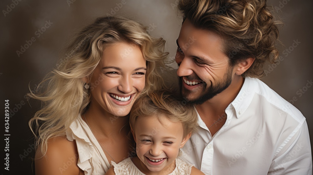 Happy modern and beautiful mom and young handsome dad, they laughing with their baby. created by generative AI technology. Happy modern and beautiful mom and young handsome dad, they laughing with their baby. created by generative AI technology.