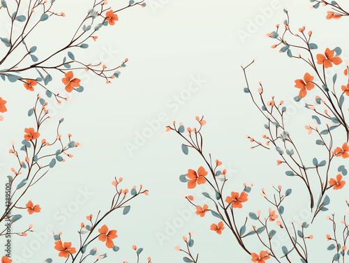 Tiny flower branches in a bunch placed at the bottom pattern. Isolated on plain color background. 