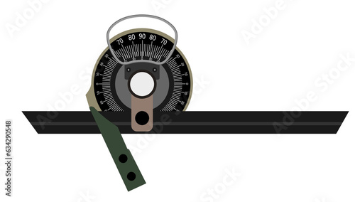 A Vernier bevel protractor isolated on transparent background, It  is a precision instrument meant for measuring angles to an accuracy of 5 minutes