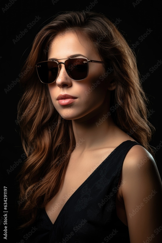 studio shot of a beautiful young woman wearing sunglasses against a dark background studio shot of a beautiful young woman wearing sunglasses against a dark background