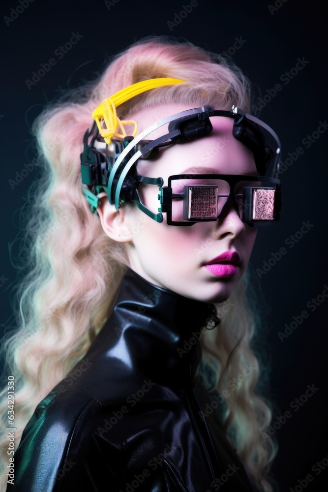 studio shot of a fashionable young woman with futuristic glasses and accessories studio shot of a fashionable young woman with futuristic glasses and accessories