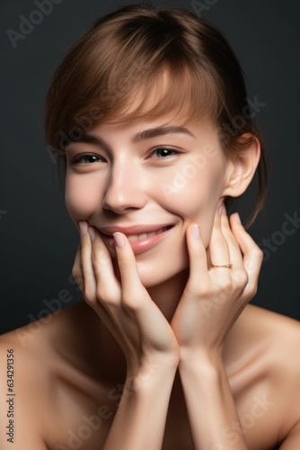 shot of a beautiful young woman sitting in studio and posing with her hands on her face