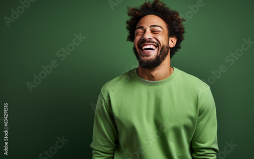 Print op canvas Ultra handsome man, smiling and laughing, wearing bright clothes