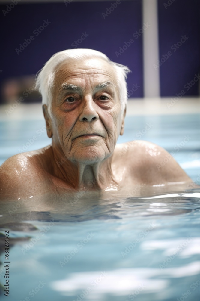 a senior man swimming in a pool
