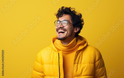 Ultra handsome man, smiling and laughing, wearing bright clothes. created by generative AI technology.