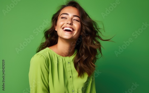 Ultra beauty girl, smiling and laughing, wearing bright clothes. created by generative AI technology.