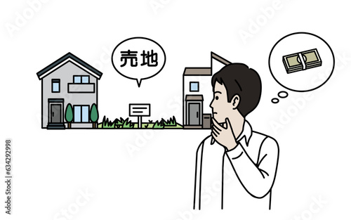 空地、土地探しをしている男性