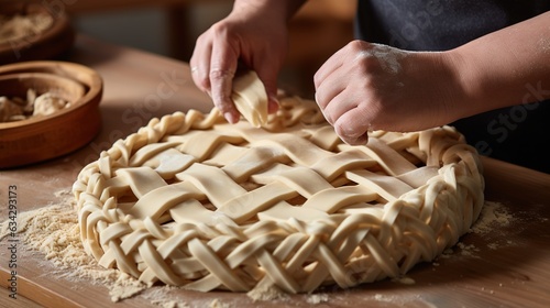  a person is decorating a pie with icing on a table. generative ai