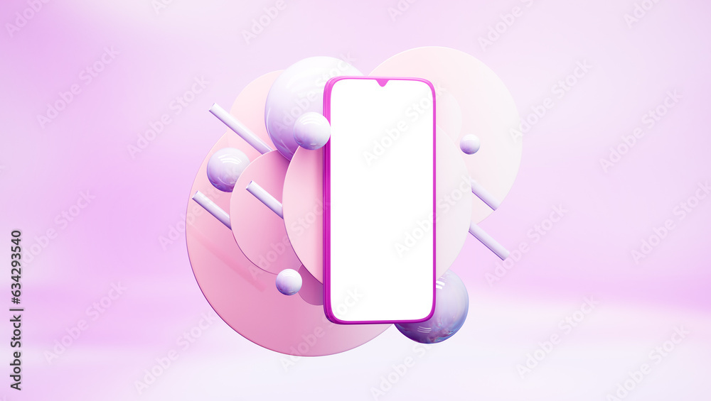 pink app mock up with background 3d illustration