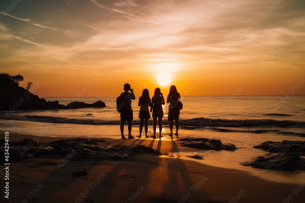 Fototapeta premium Tourists enjoying the sunset