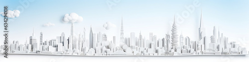 white city cityline paper sculpture long panorama background layout.