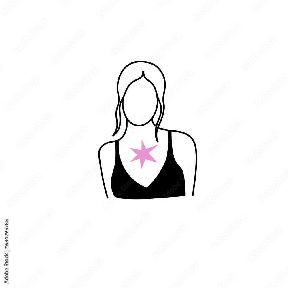 Woman Body Female Face And Breast Outline In Swimsuit Or Underwear Hand Drawn Black And White