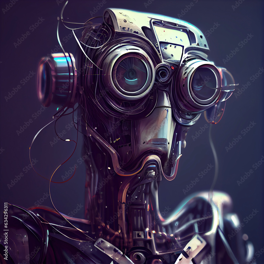 ai generated illustrution Portrait of cyborg robot head. ai generated illustrution Portrait of cyborg robot head.