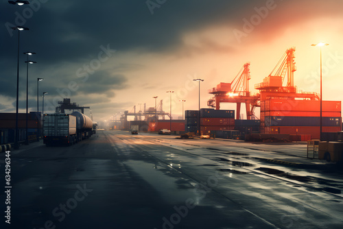 container port at dusk Generative AI