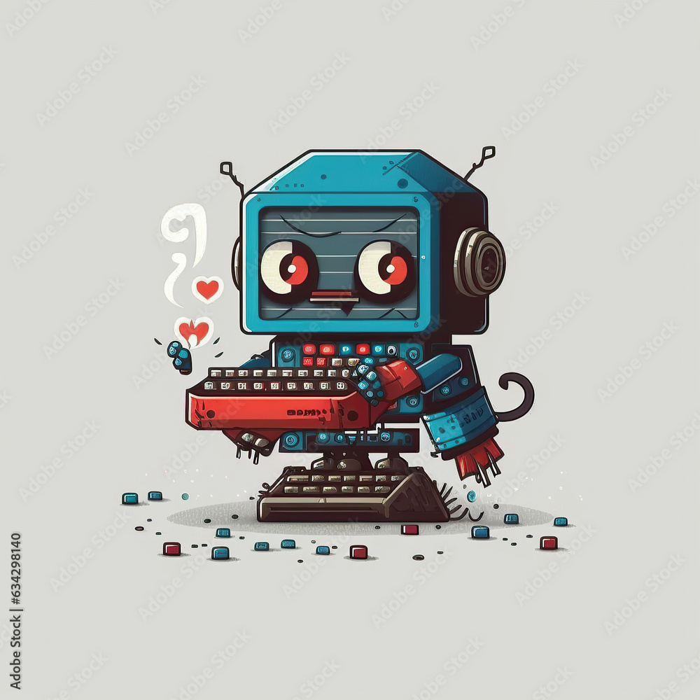 ai generated illustrution retro cute robot typing