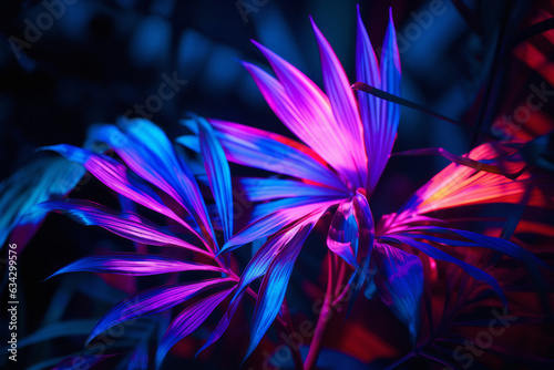 Silhouettes of tropical foliage highlighted with neon glows. Neon-Edged Tropical Foliage