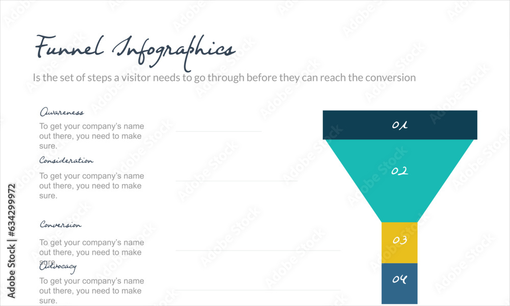 infographic funnel chart concept for slide presentation with 4 point list and funnels shape