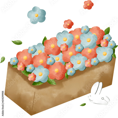 Beautiful flower pot with white rabbit ver.1